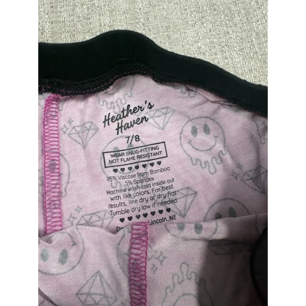 Heathers Haven Pink And Black Diamond And Smiley Face Bamboo Pajama 2PC Set 7/8